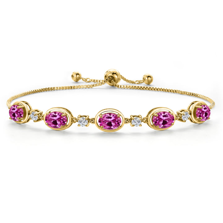 Pink Created Sapphire - September_Bracelet in 925 Yellow Gold Plated Silver