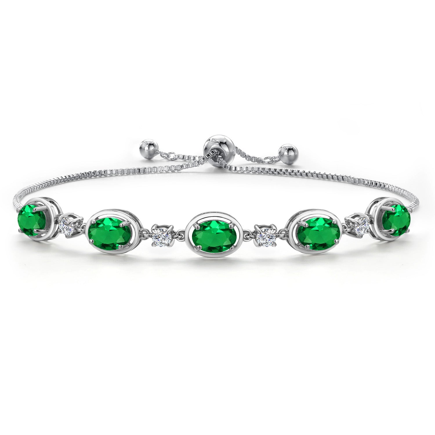 925 Sterling Silver Green Nano Emerald Bracelet For Women | 3.00 Cttw | Gemstone May Birthstone | Oval 7X5MM | Fully Adjustable 9 Inch