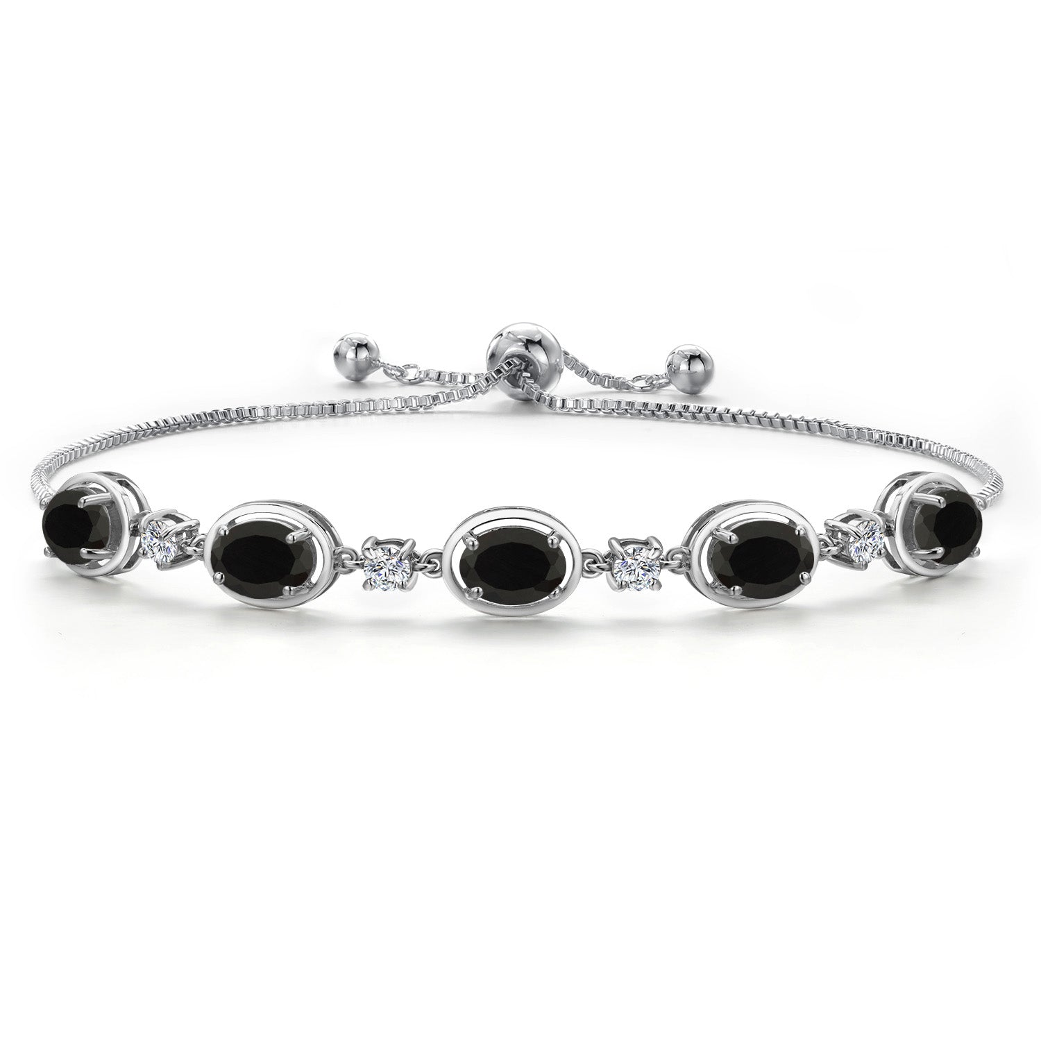 3.50 Cttw Black Onyx Bracelet For Women In 925 Sterling Silver | Gemstone December Birthstone | Oval 7X5MM | Bollo Bracelet | Fully Adjustable Up to 9 Inch | Easy-On Easy-Off