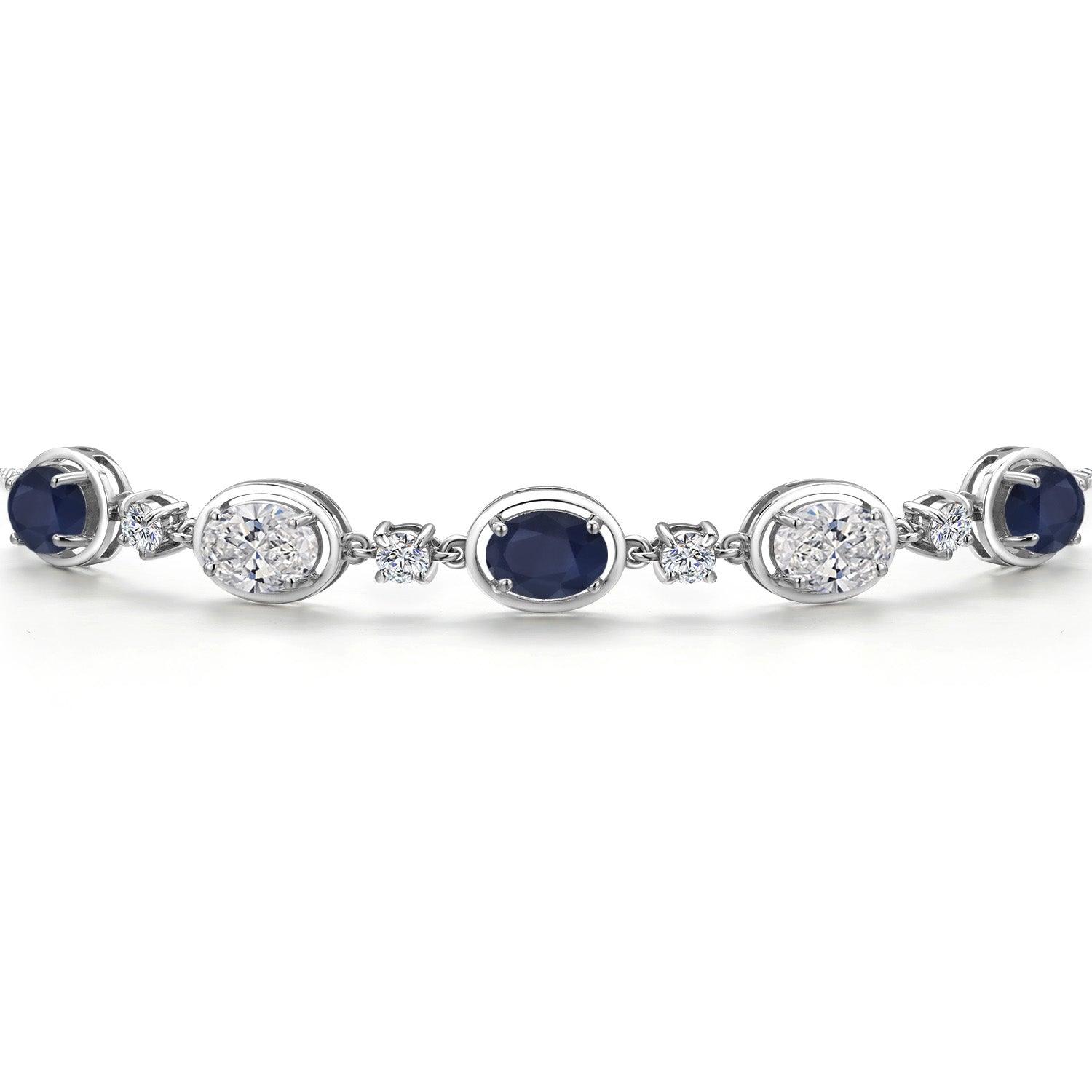 4.40 Cttw Blue Sapphire and White Lab Grown Diamond Bracelet For Women In 925 Sterling Silver | Gemstone September Birthstone | Oval 7X5MM | Fully Adjustable 9 Inch