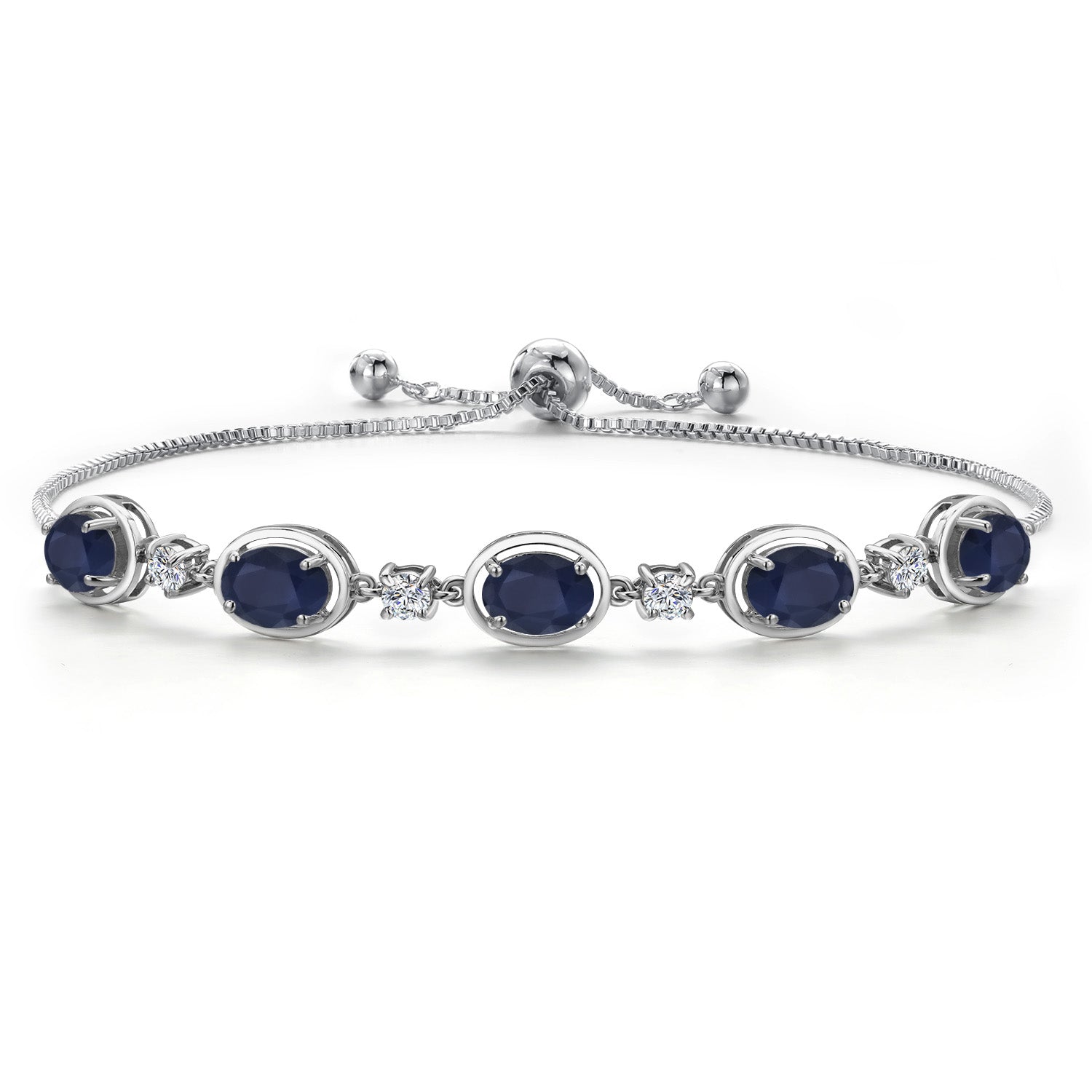 925 Sterling Silver Blue Sapphire Bracelet For Women | 5.00 Cttw | Gemstone September Birthstone | Oval 7X5MM | Fully Adjustable 9 Inch