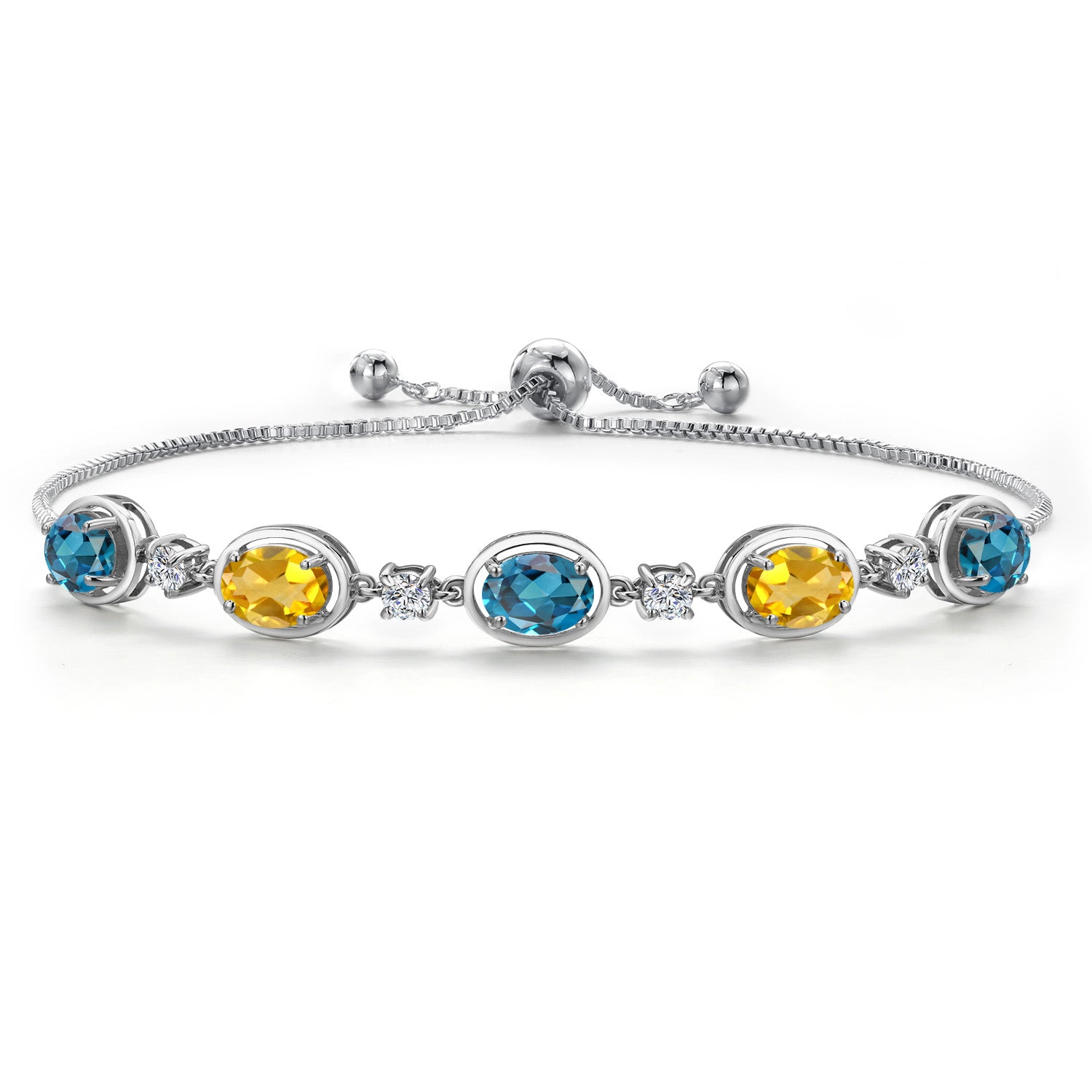 925 Sterling Silver London Blue Topaz and Yellow Citrine Bracelet For Women | 4.50 Cttw | Gemstone November Birthstone | Oval 7X5MM | Fully Adjustable 9 Inch