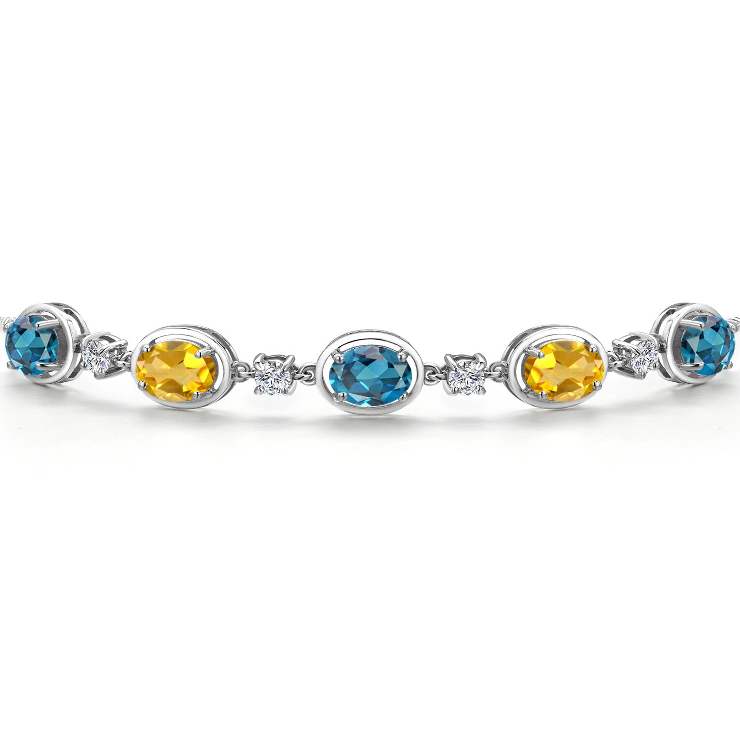 925 Sterling Silver London Blue Topaz and Yellow Citrine Bracelet For Women | 4.50 Cttw | Gemstone November Birthstone | Oval 7X5MM | Fully Adjustable 9 Inch