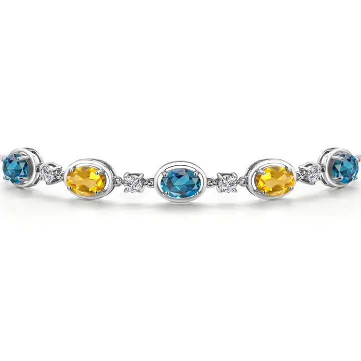 925 Sterling Silver London Blue Topaz and Yellow Citrine Bracelet For Women | 4.50 Cttw | Gemstone November Birthstone | Oval 7X5MM | Fully Adjustable 9 Inch