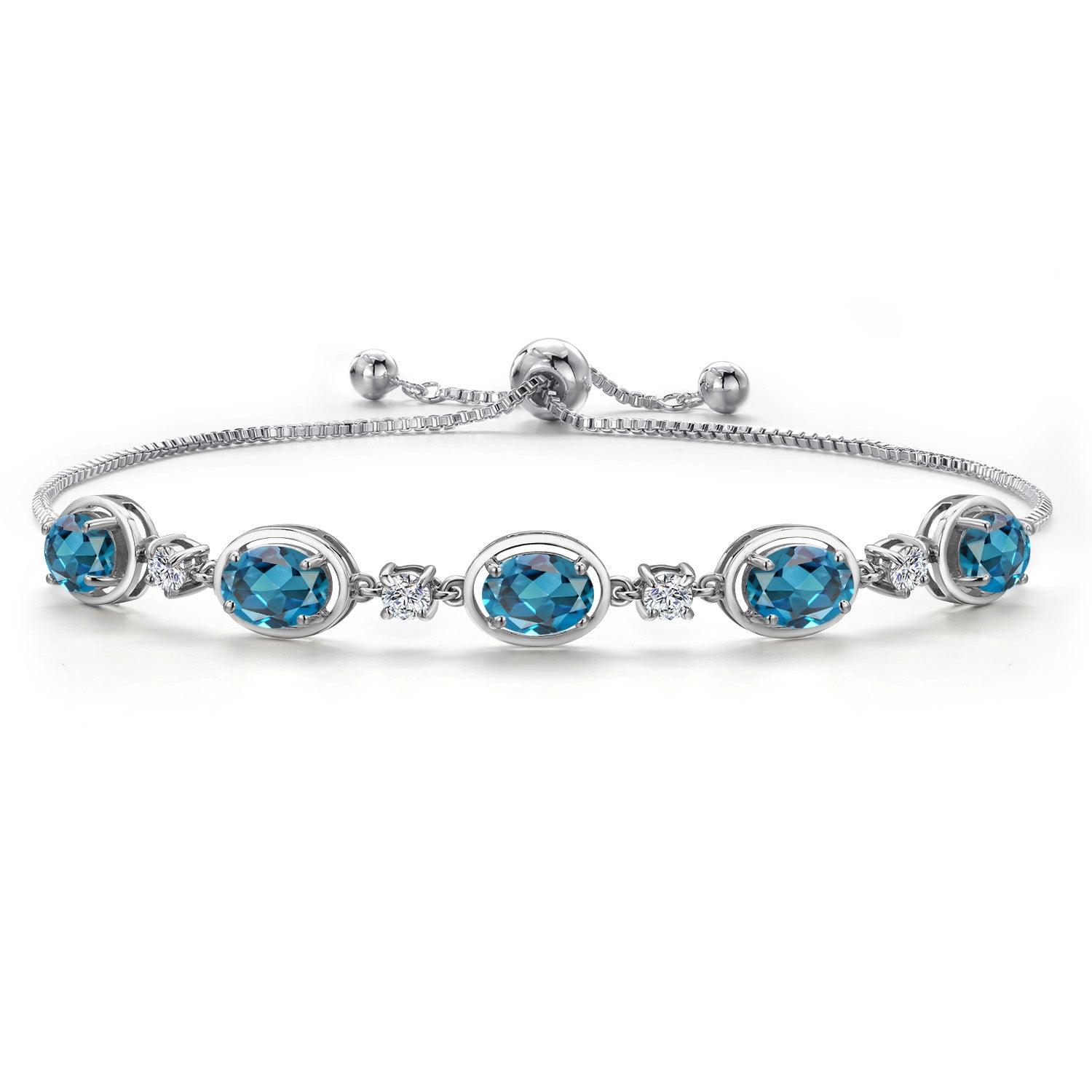 925 Sterling Silver London Blue Topaz Bracelet For Women | 5.00 Cttw | Gemstone November Birthstone | Oval 7X5MM | Fully Adjustable 9 Inch