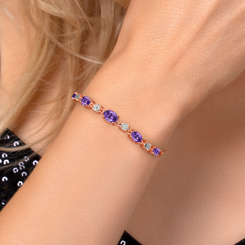 Purple and E - F_925 Rose Gold Plated Silver_Bracelet in 925 Rose Gold Plated Silver