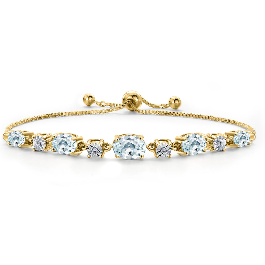 Aquamarine - March_925 Yellow Gold Plated Silver_Bracelet in 925 Yellow Gold Plated Silver