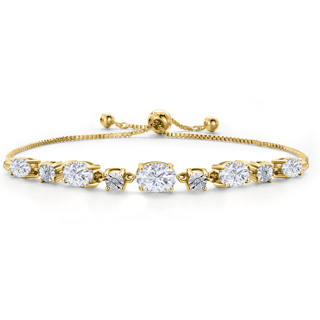 White Moissanite - April_925 Yellow Gold Plated Silver_Bracelet in 925 Yellow Gold Plated Silver