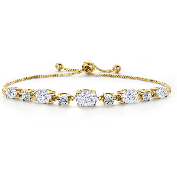 White Moissanite - April_925 Yellow Gold Plated Silver_Bracelet in 925 Yellow Gold Plated Silver