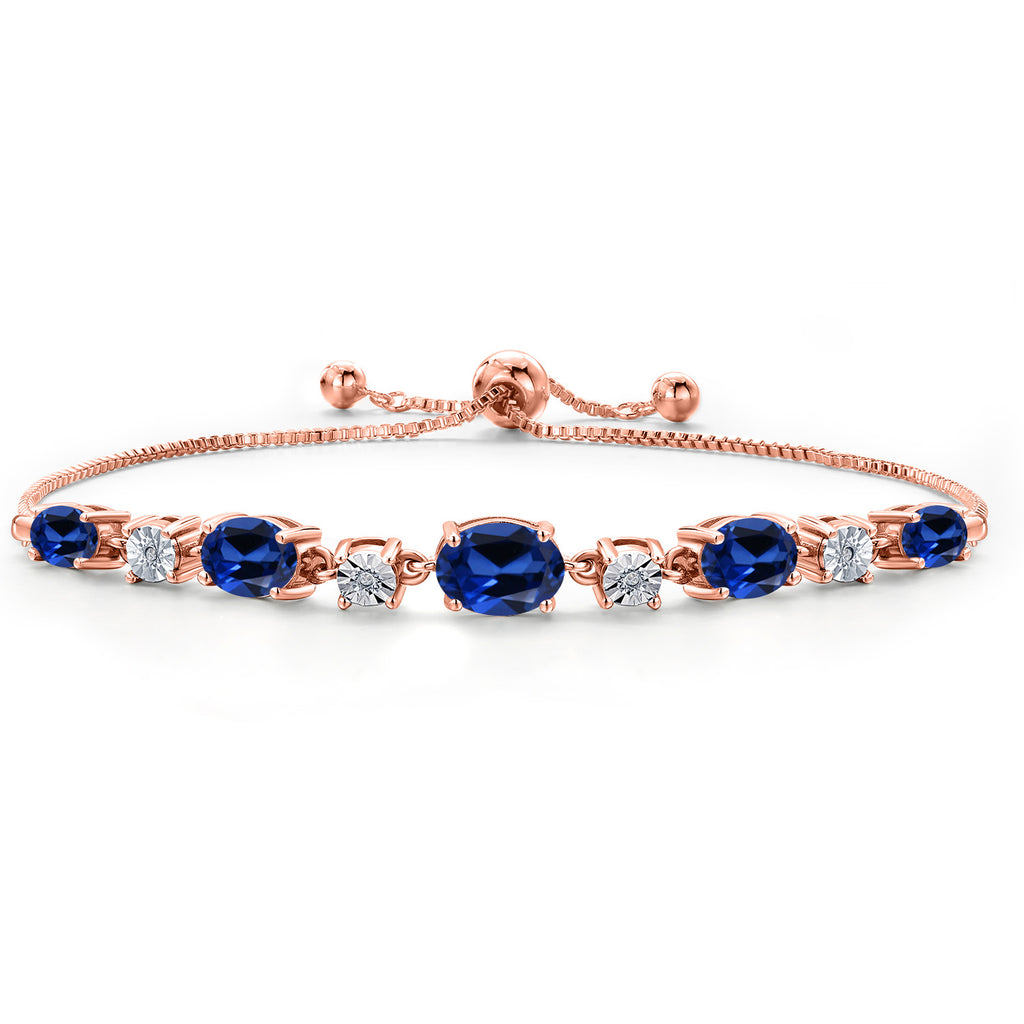 Blue Created Sapphire - September_925 Rose Gold Plated Silver_Bracelet in 925 Rose Gold Plated Silver