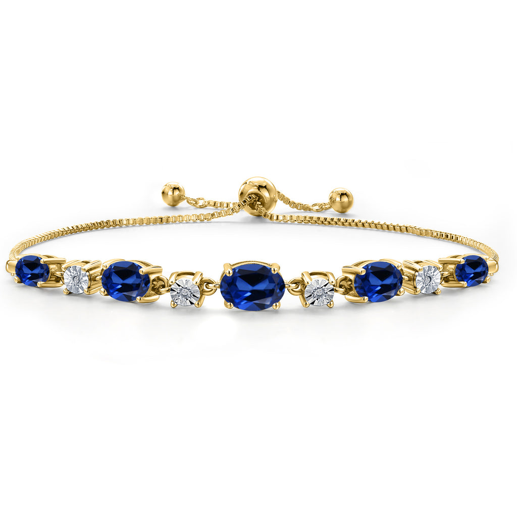 Blue Created Sapphire - September_925 Yellow Gold Plated Silver_Bracelet in 925 Yellow Gold Plated Silver
