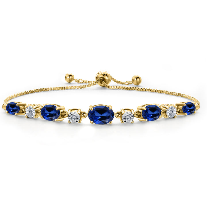 Blue Created Sapphire - September_925 Yellow Gold Plated Silver_Bracelet in 925 Yellow Gold Plated Silver