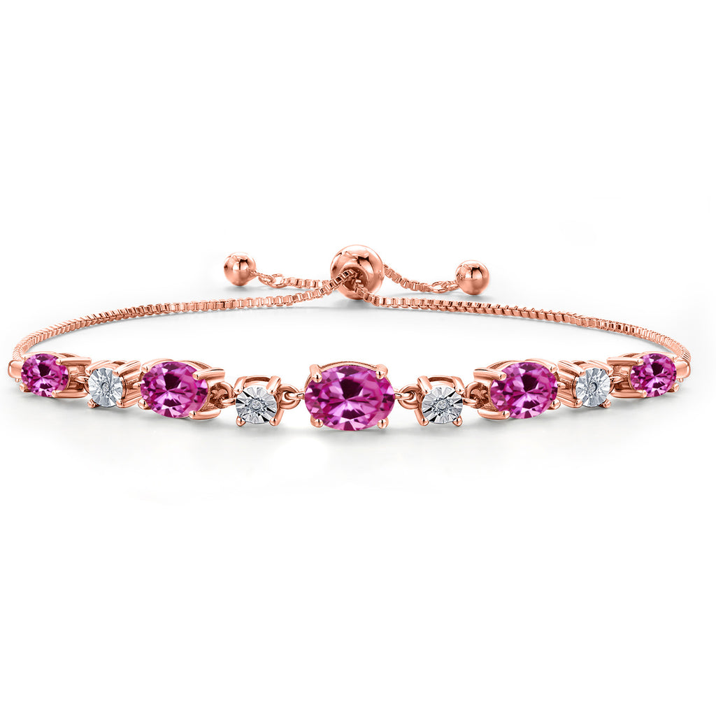 Pink Created Sapphire - September_925 Rose Gold Plated Silver_Bracelet in 925 Rose Gold Plated Silver