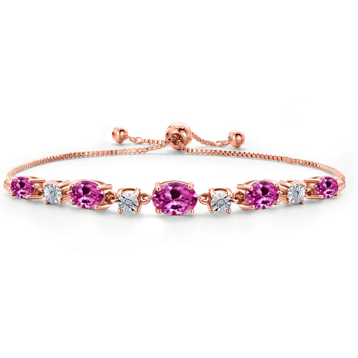 Pink Created Sapphire - September_925 Rose Gold Plated Silver_Bracelet in 925 Rose Gold Plated Silver