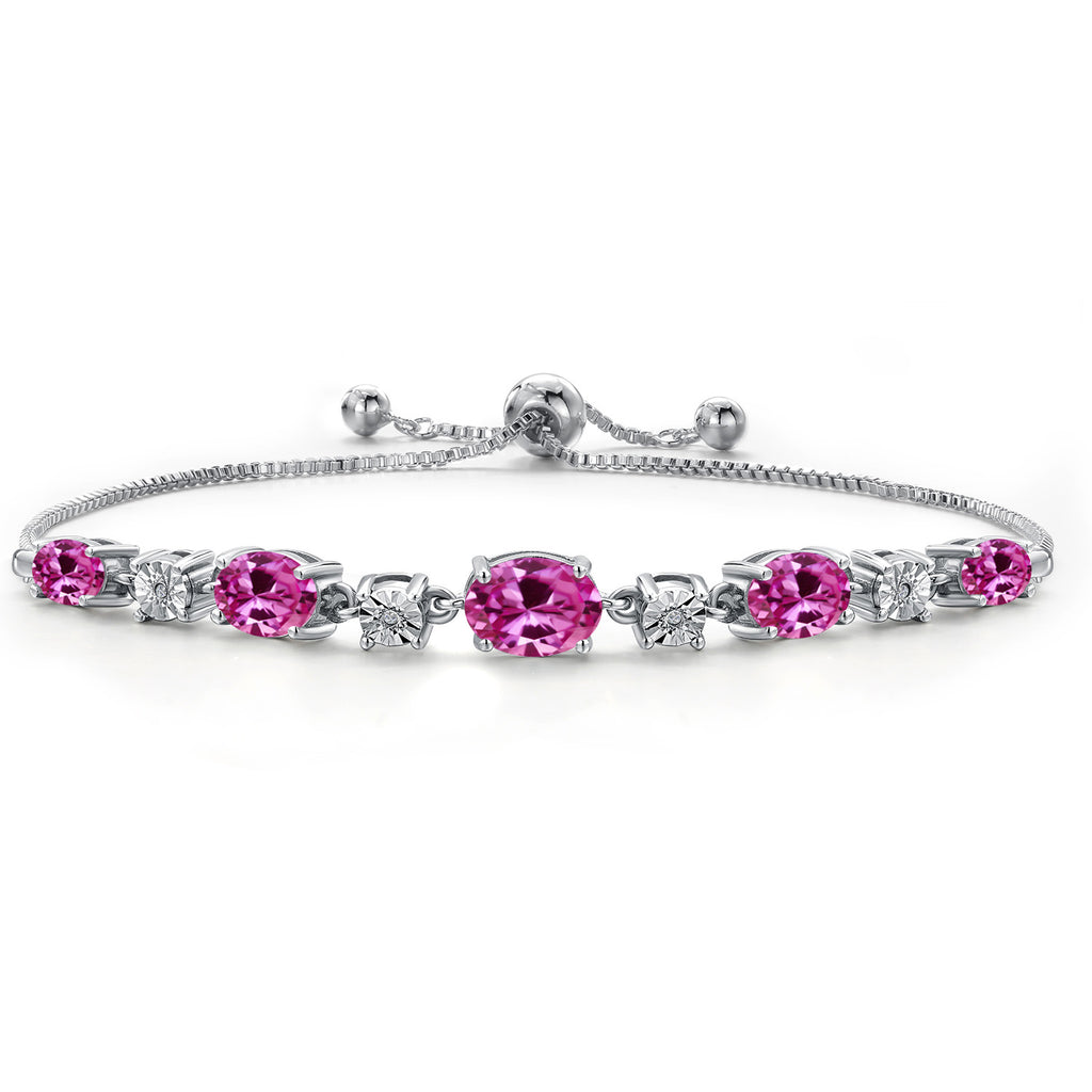 Pink Created Sapphire - September_925 Sterling Silver_Bracelet in 925 Sterling Silver