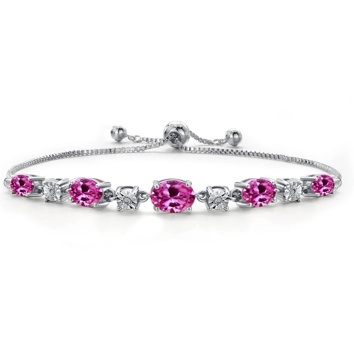 Pink Created Sapphire - September_925 Sterling Silver_Bracelet in 925 Sterling Silver