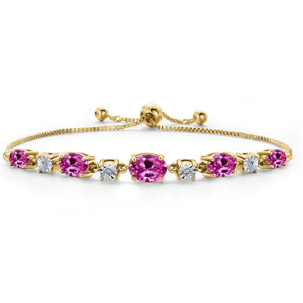 Pink Created Sapphire - September_925 Yellow Gold Plated Silver_Bracelet in 925 Yellow Gold Plated Silver