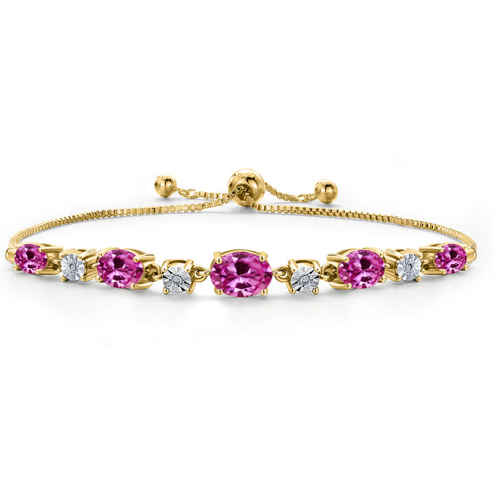 Pink Created Sapphire - September_925 Yellow Gold Plated Silver_Bracelet in 925 Yellow Gold Plated Silver