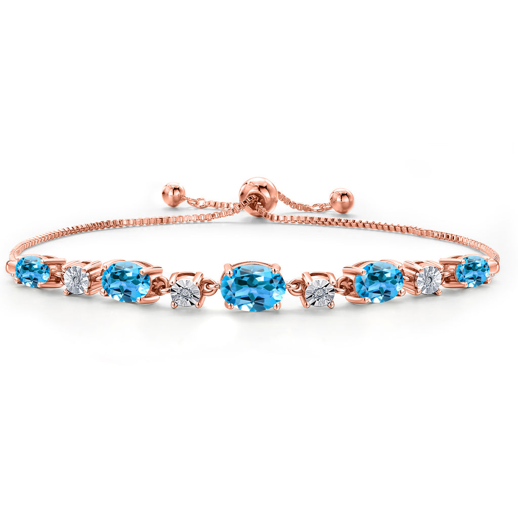Swiss Blue Topaz - November_925 Rose Gold Plated Silver_Bracelet in 925 Rose Gold Plated Silver
