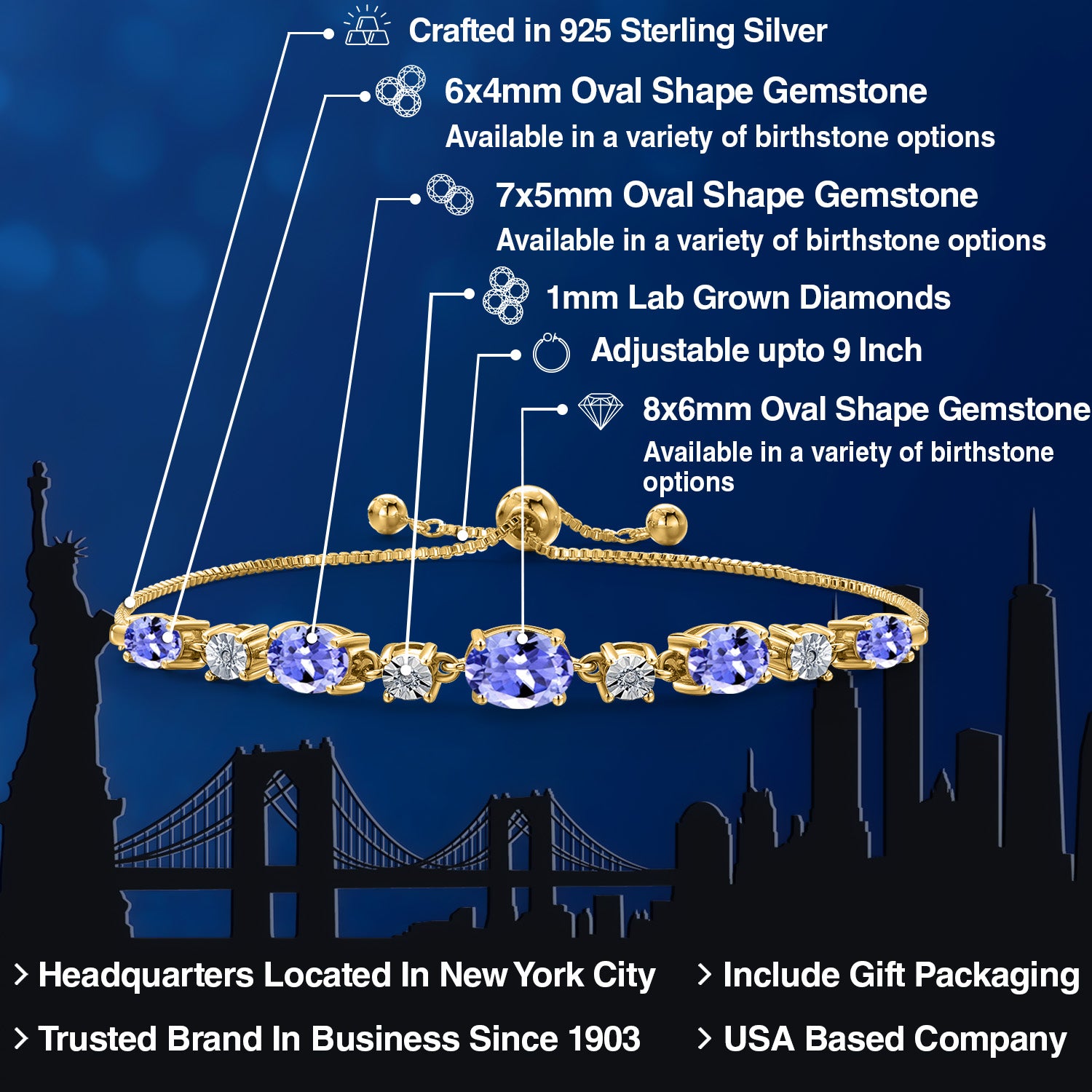 Bracelet in 925 Yellow Gold Plated Silver