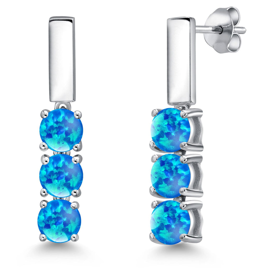 Blue Simulated Opal-Cabochon - October_Earrings in 925 Sterling Silver
