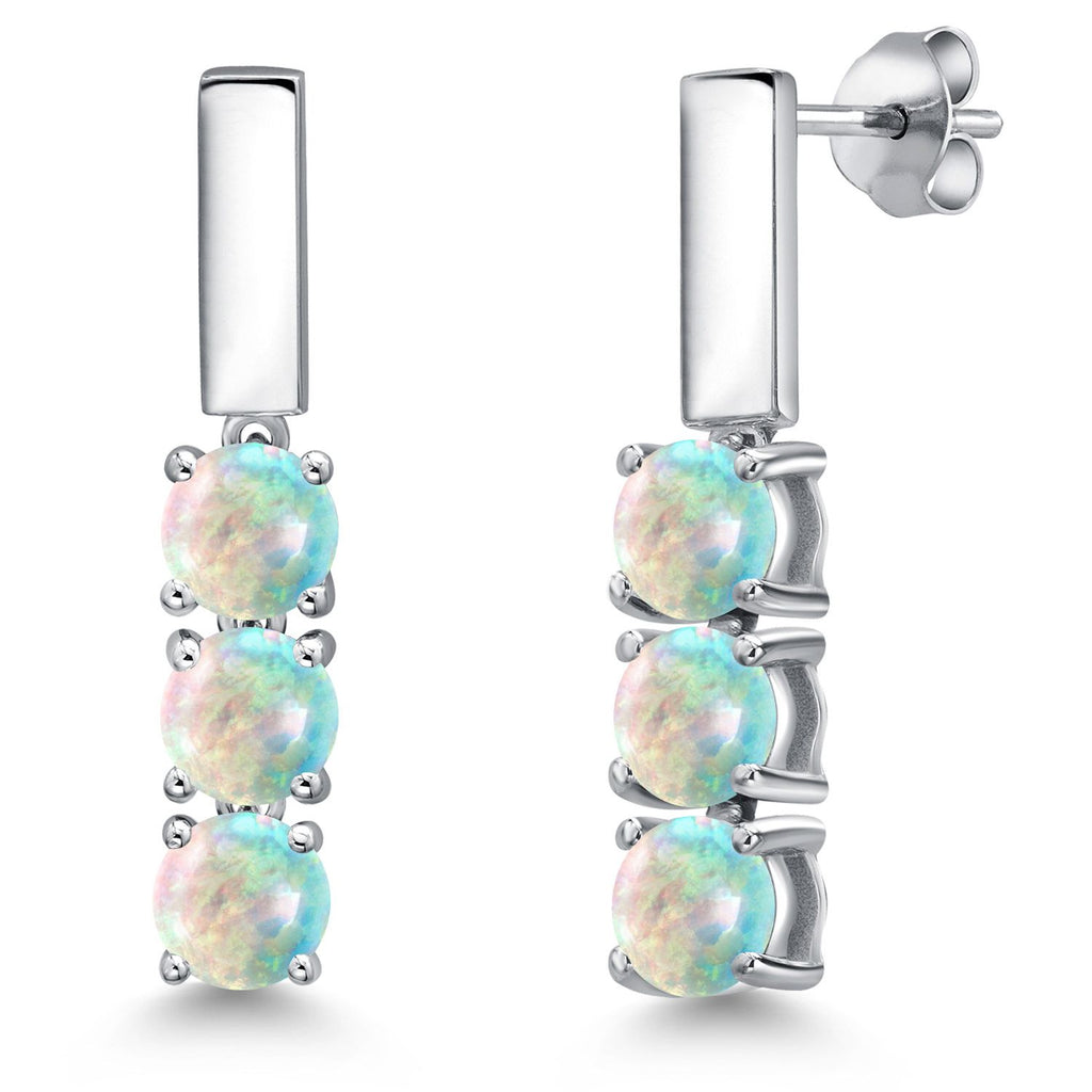 White Simulated Opal-Cabochon - October_Earrings in 925 Sterling Silver