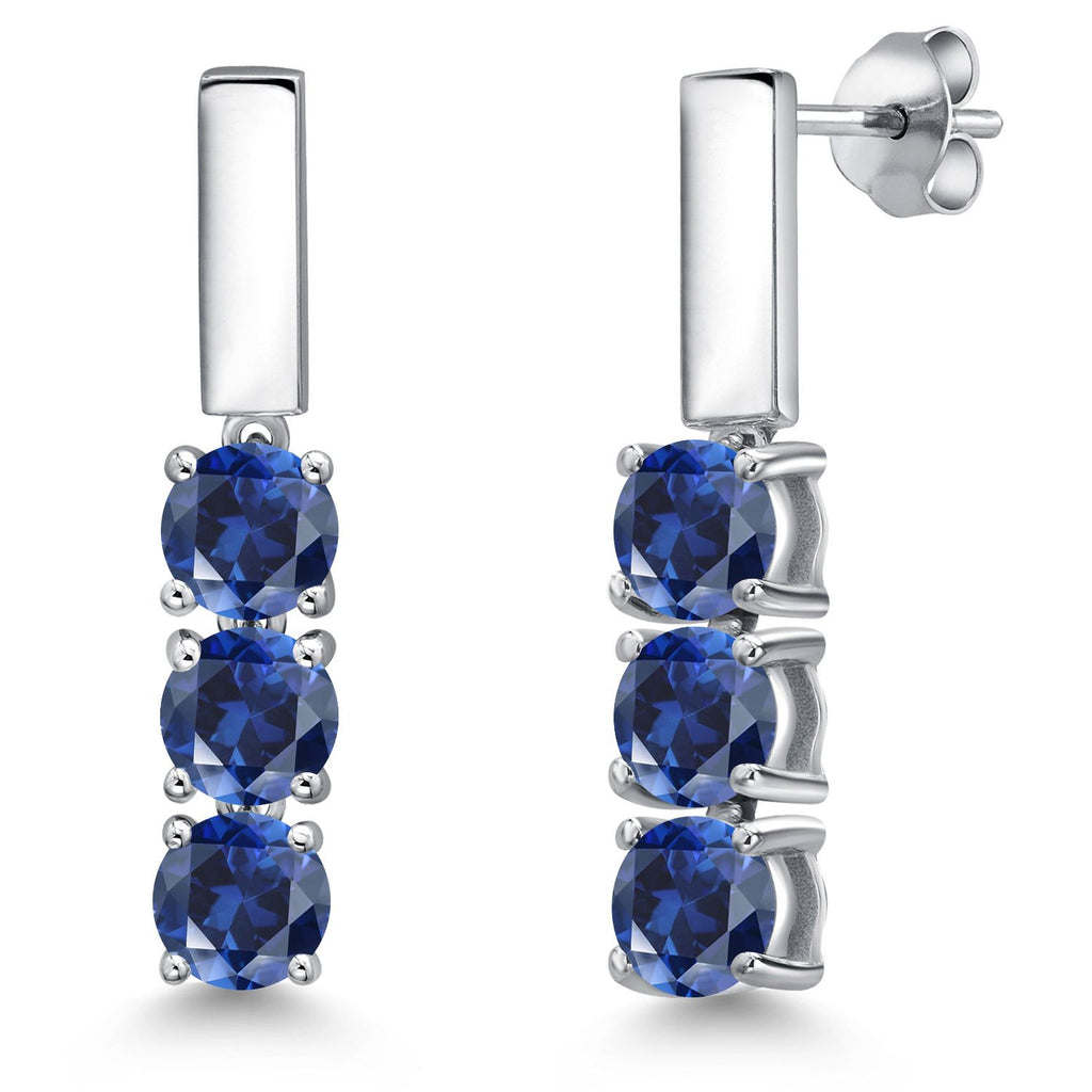Blue Created Sapphire - September_Earrings in 925 Sterling Silver