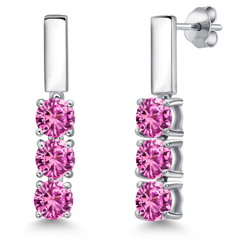 Pink Created Sapphire - September_Earrings in 925 Sterling Silver