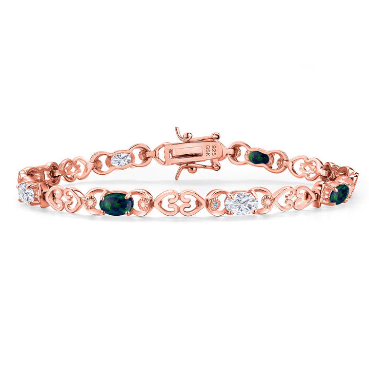 Green Simulated Opal-Cabochon - October_Bracelet in 925 Rose Gold Plated Silver