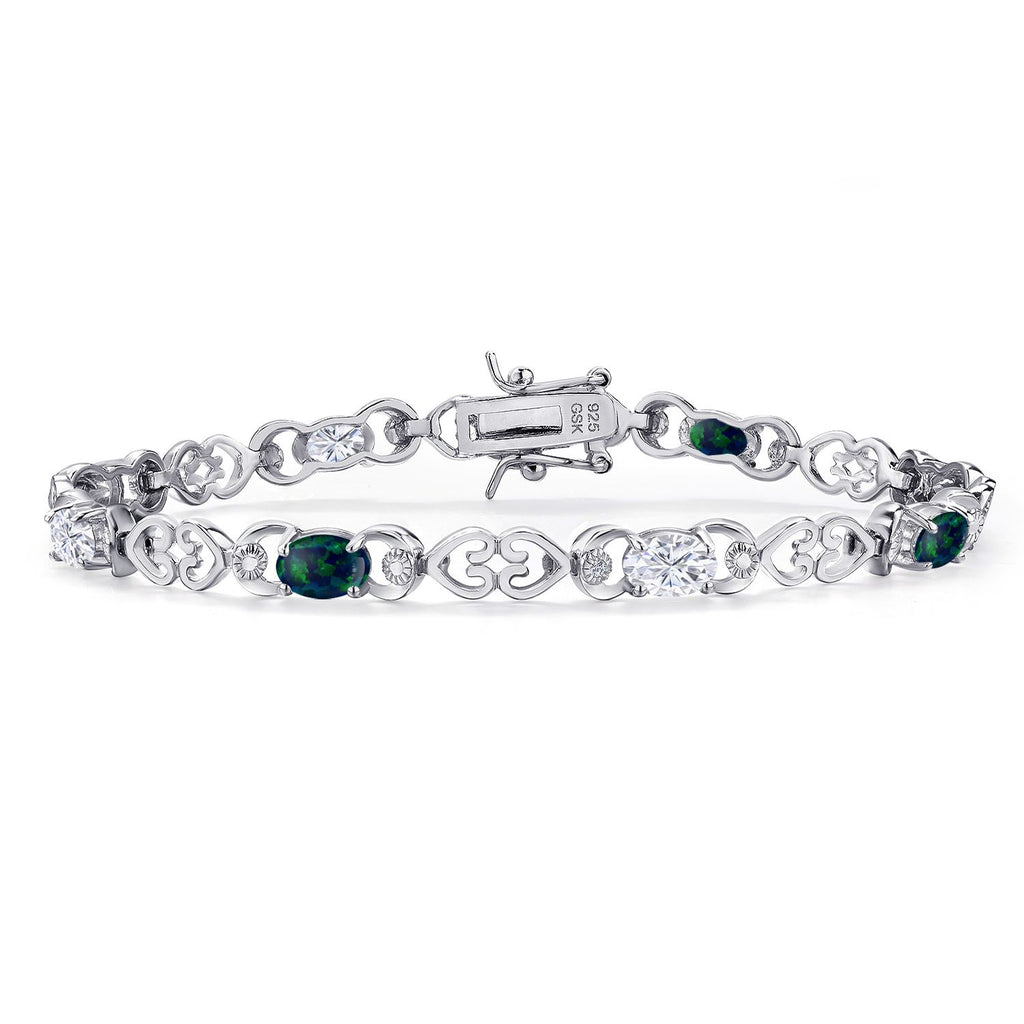 Green Simulated Opal-Cabochon - October_Bracelet in 925 Sterling Silver