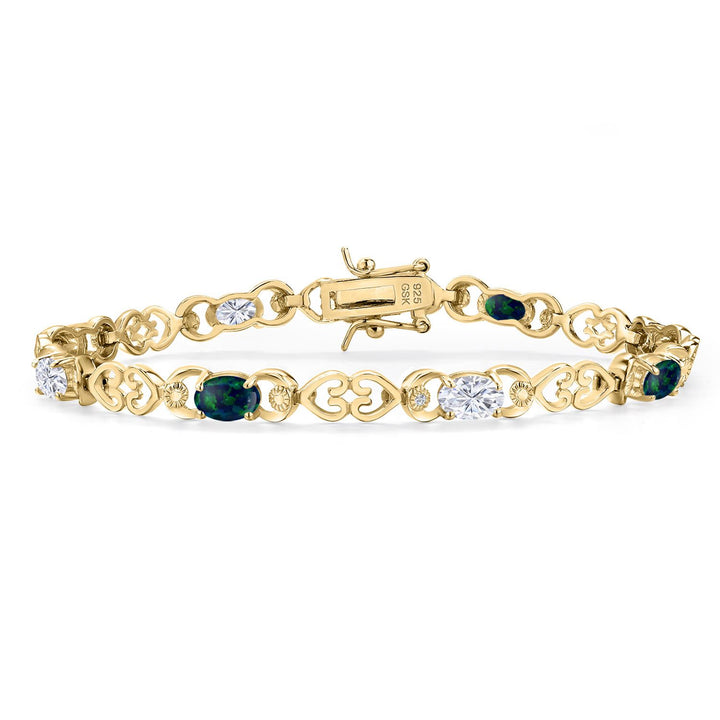 Green Simulated Opal-Cabochon - October_Bracelet in 925 Yellow Gold Plated Silver