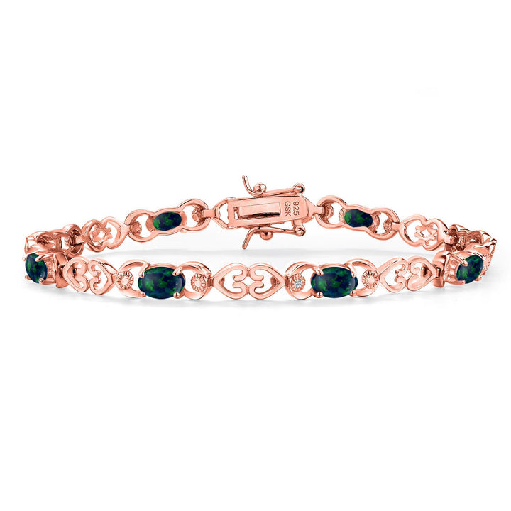 Green Simulated Opal-Cabochon - October_Bracelet in 925 Rose Gold Plated Silver