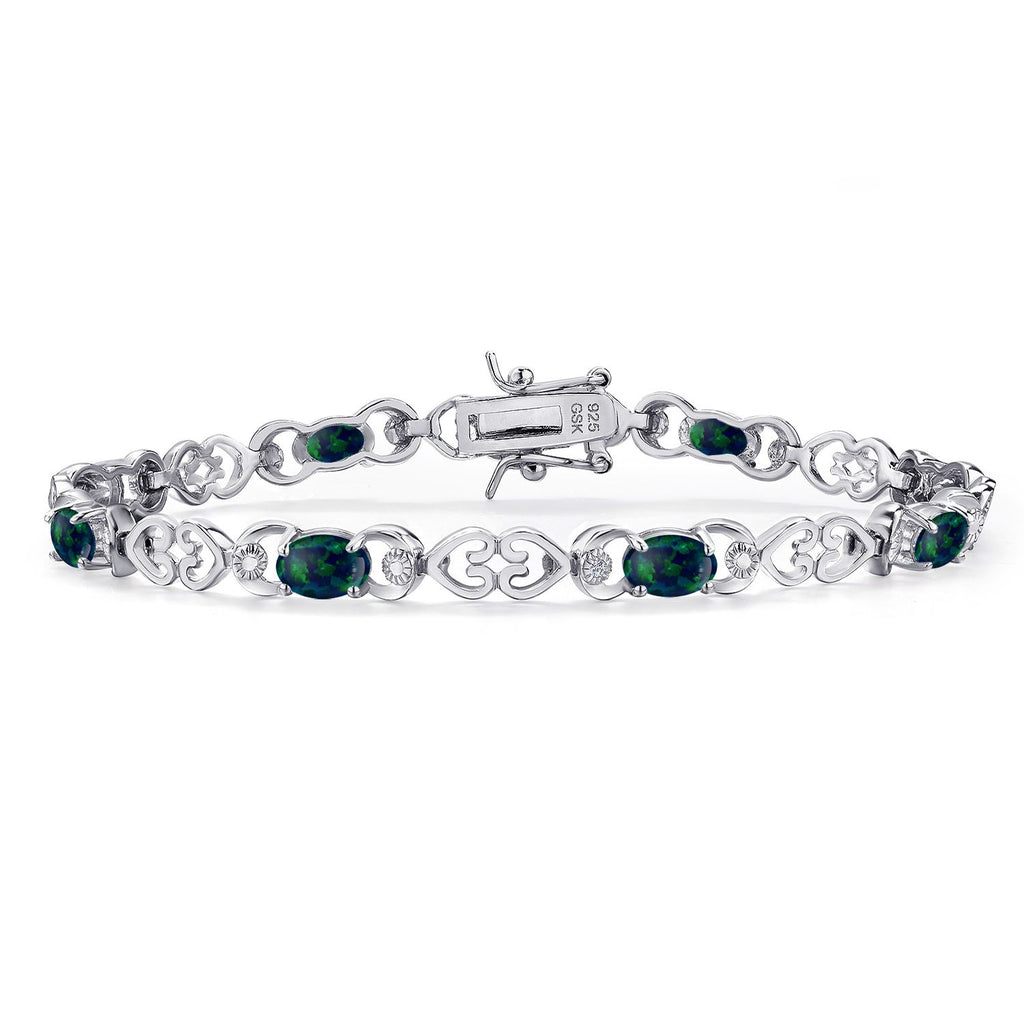 Green Simulated Opal-Cabochon - October_Bracelet in 925 Sterling Silver