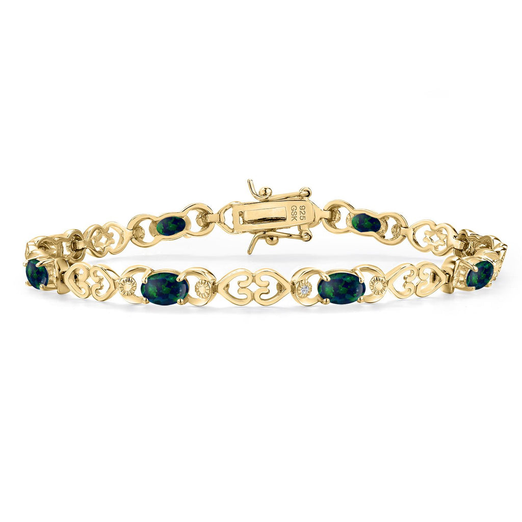 Green Simulated Opal-Cabochon - October_Bracelet in 925 Yellow Gold Plated Silver