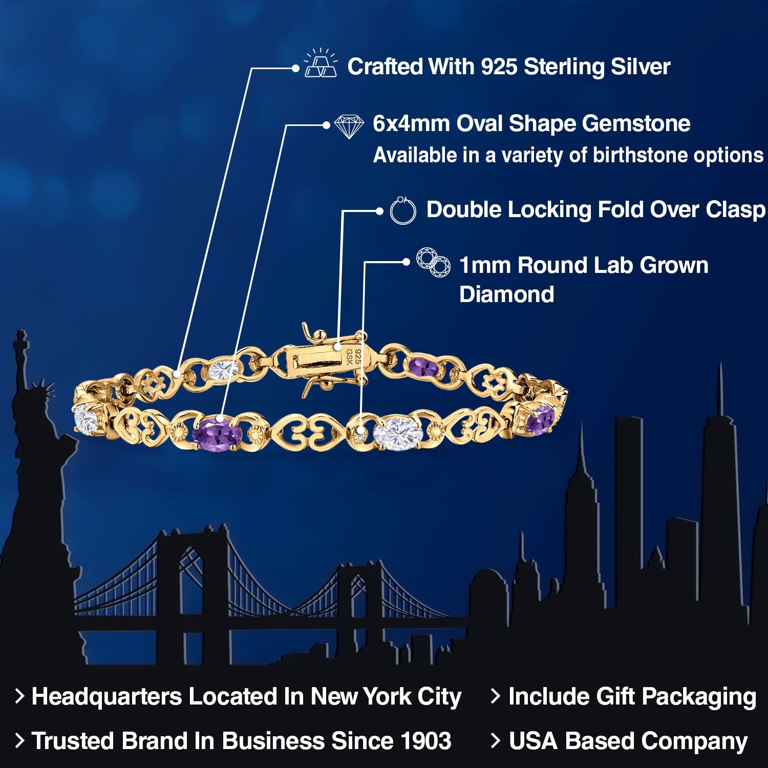 Bracelet in 925 Yellow Gold Plated Silver