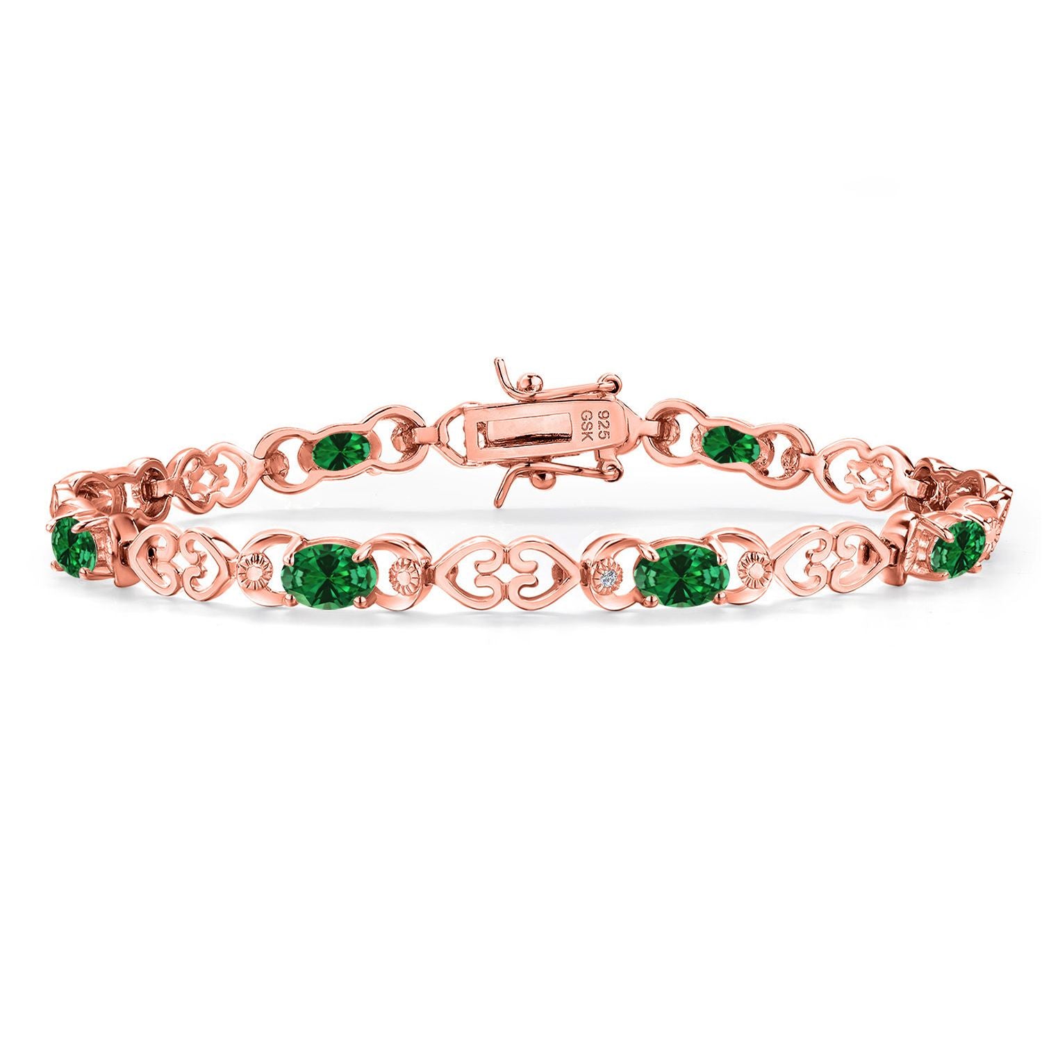 Created Emerald - May_Bracelet in 925 Rose Gold Plated Silver