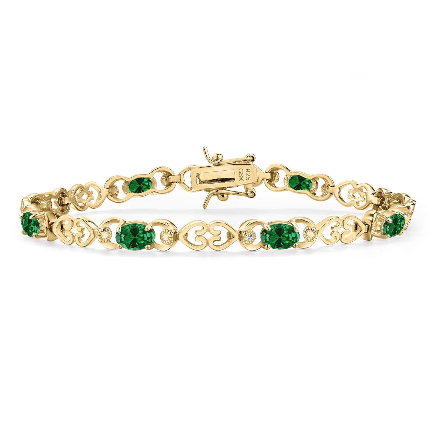Created Emerald - May_Bracelet in 925 Yellow Gold Plated Silver