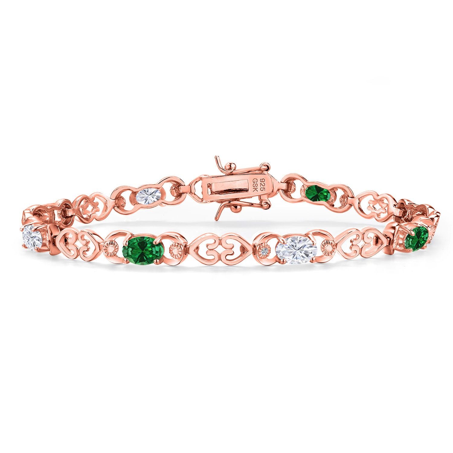 Created Emerald - May_Bracelet in 925 Rose Gold Plated Silver