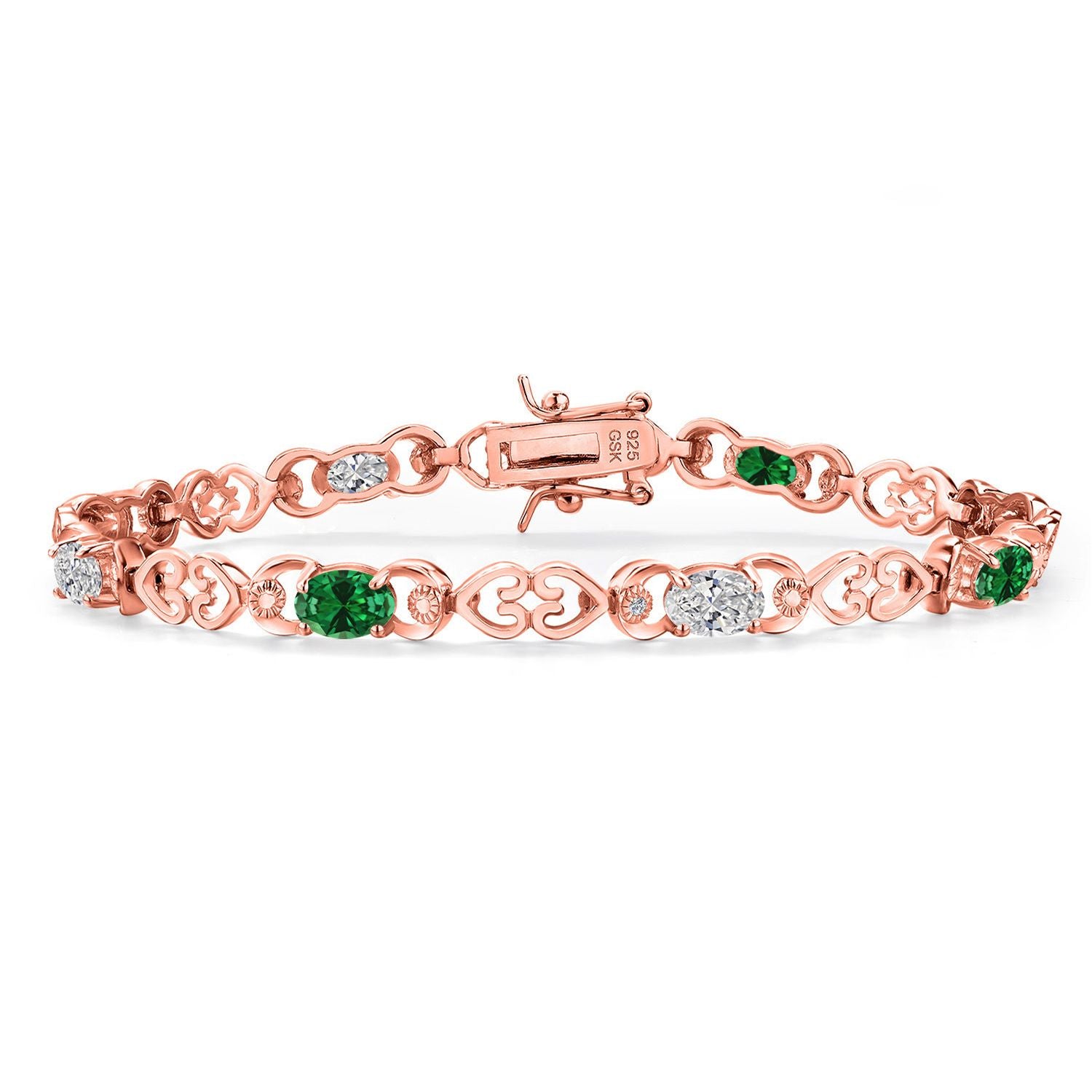 Created Emerald - May_Bracelet in 925 Rose Gold Plated Silver