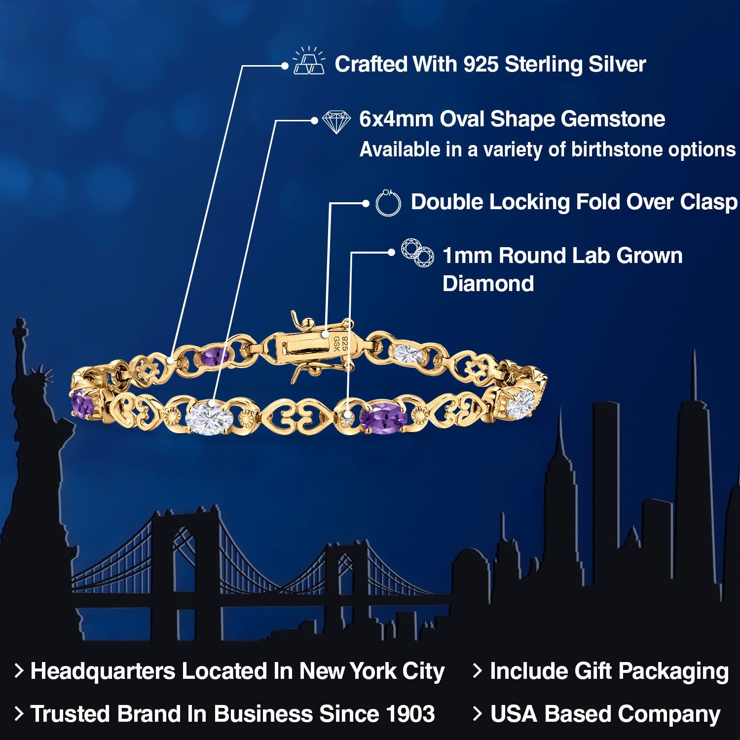 Bracelet in 925 Yellow Gold Plated Silver