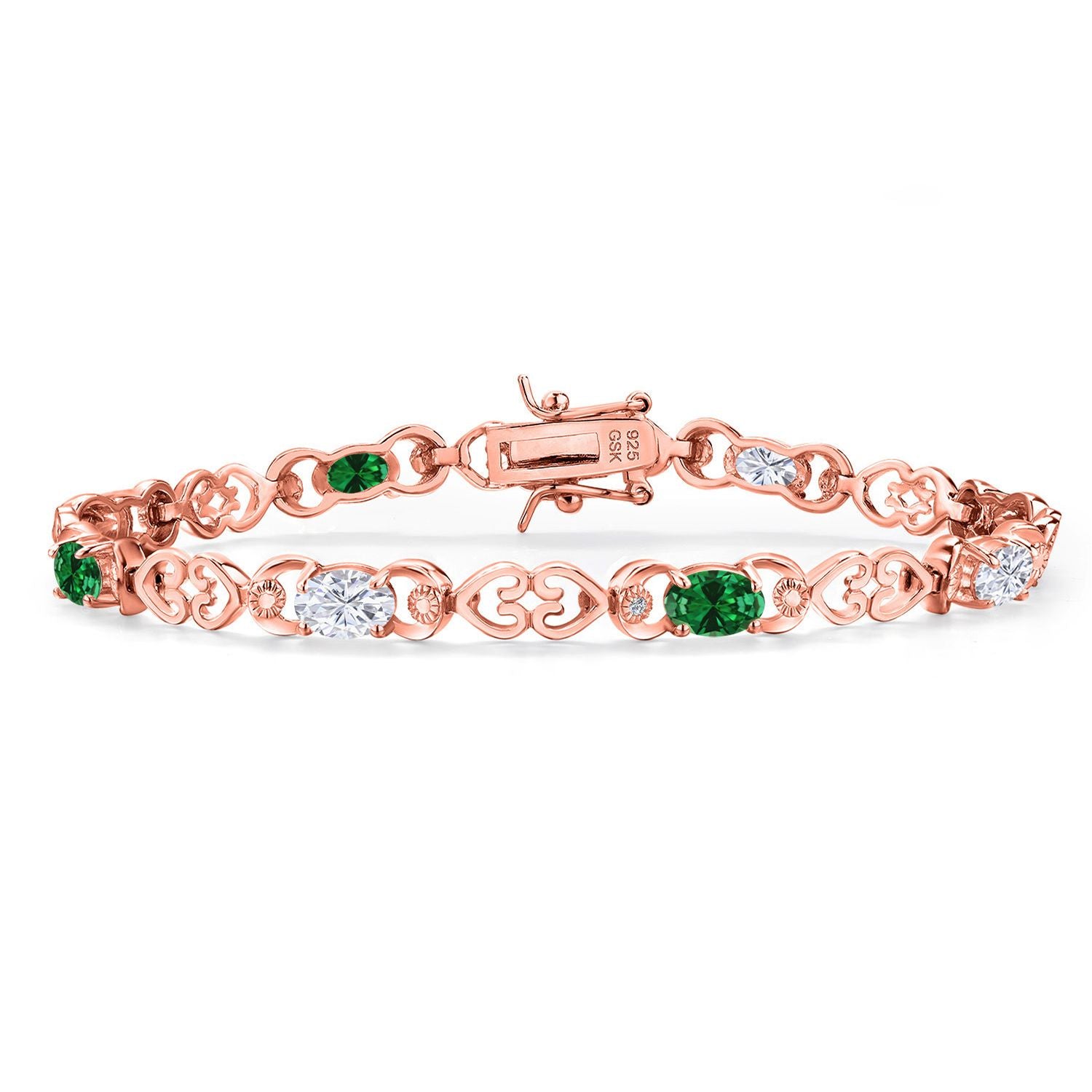 Created Emerald - May_Bracelet in 925 Rose Gold Plated Silver