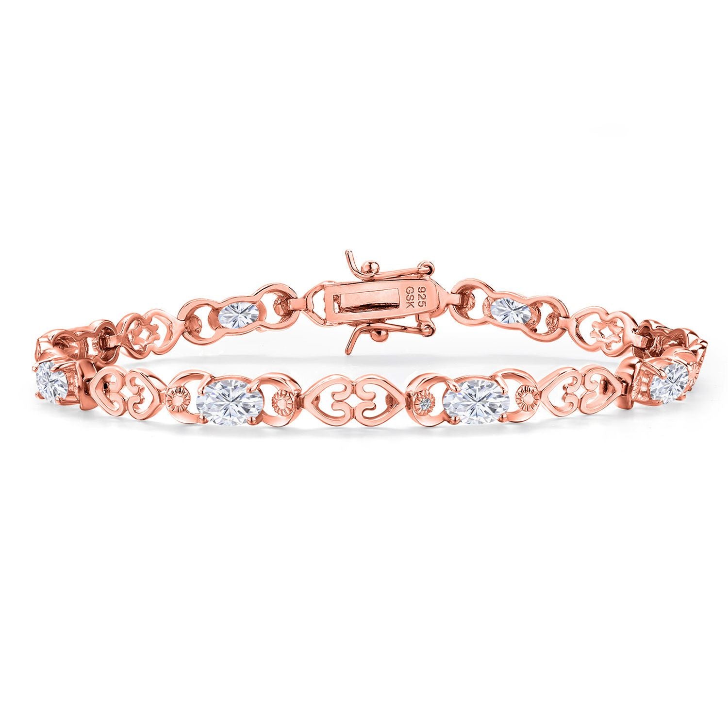 White Moissanite - April_Bracelet in 925 Rose Gold Plated Silver