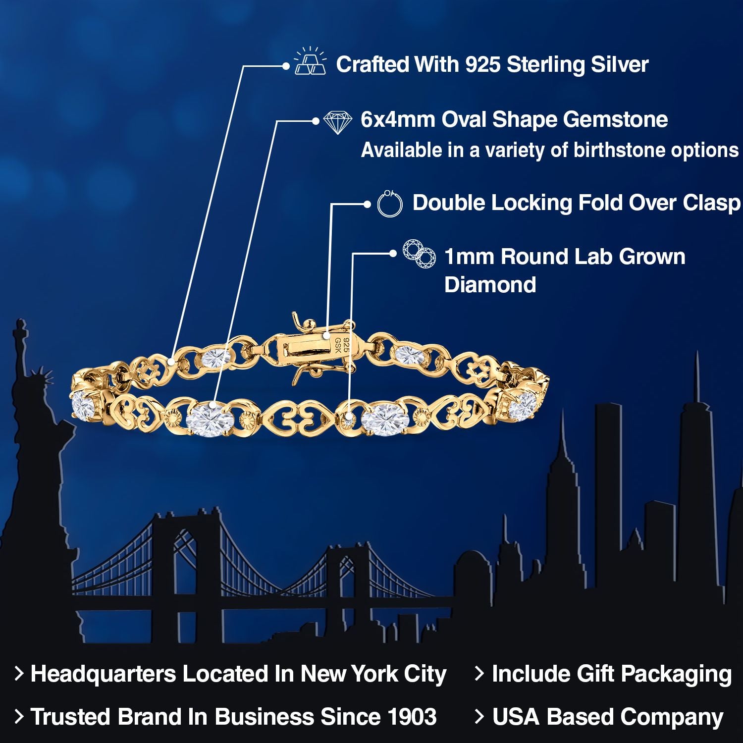 Bracelet in 925 Yellow Gold Plated Silver