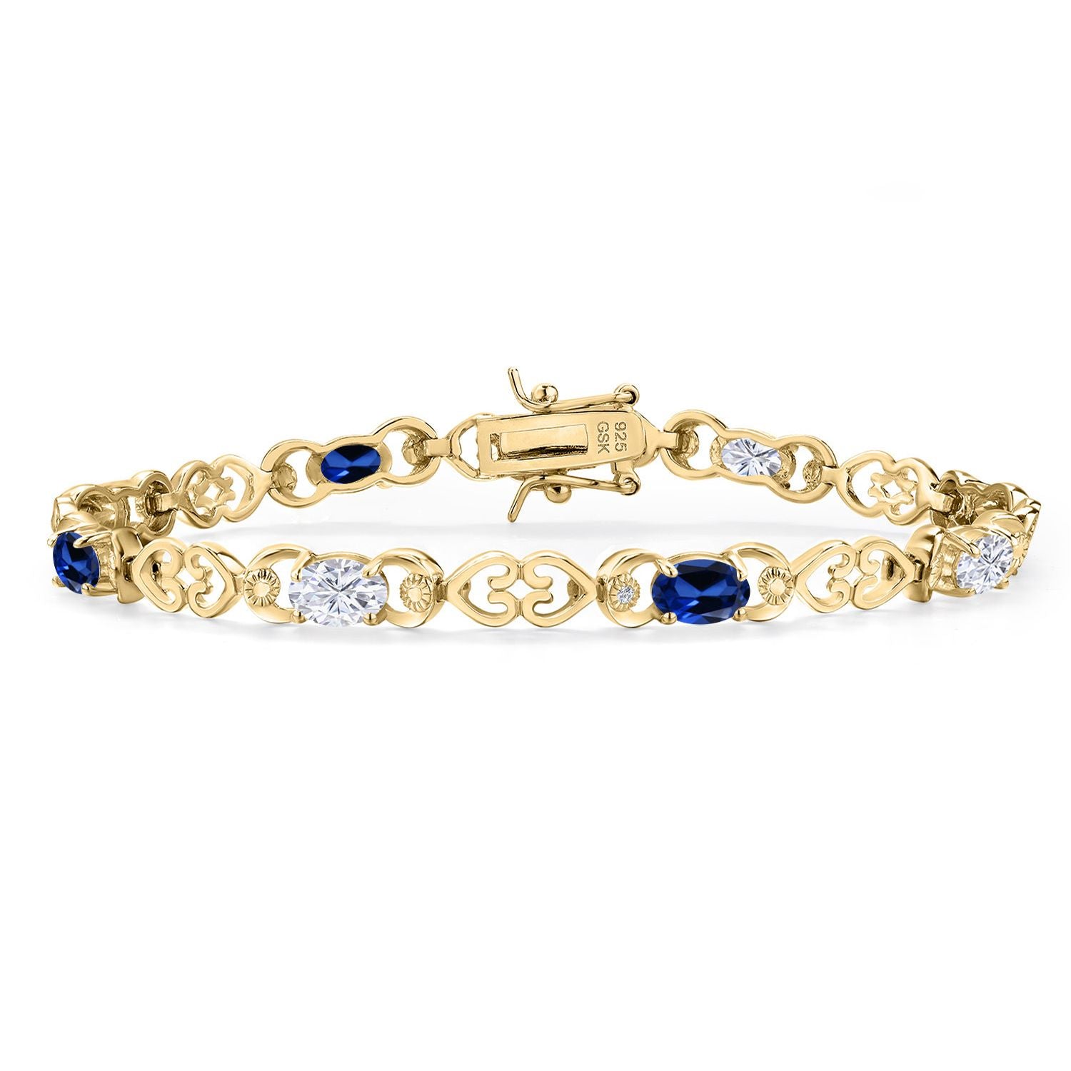 Blue Created Sapphire - September_Bracelet in 925 Yellow Gold Plated Silver
