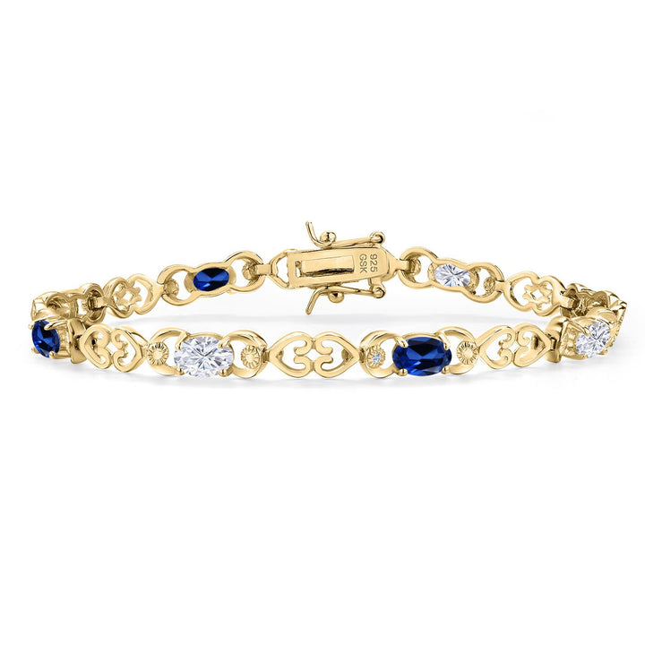 Blue Created Sapphire - September_Bracelet in 925 Yellow Gold Plated Silver