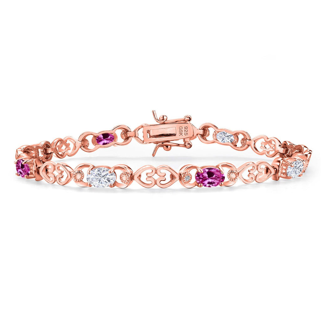 Pink Created Sapphire - September_Bracelet in 925 Rose Gold Plated Silver