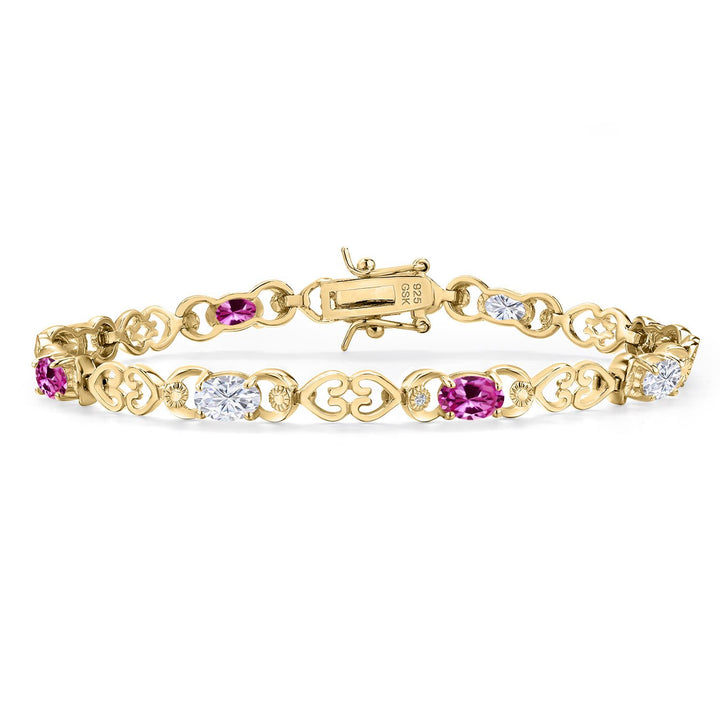 Pink Created Sapphire - September_Bracelet in 925 Yellow Gold Plated Silver