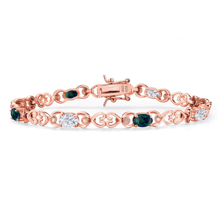 Green Simulated Opal - October_Bracelet in 925 Rose Gold Plated Silver