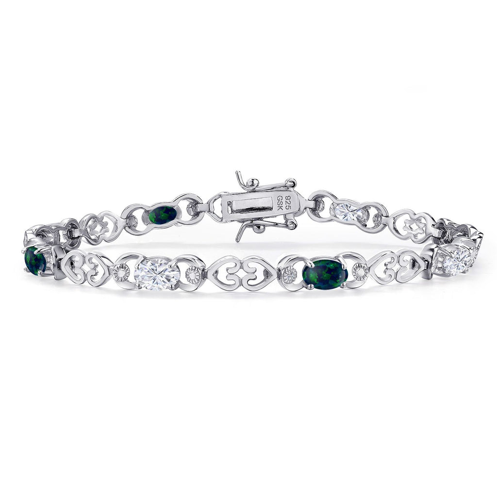 Green Simulated Opal - October_Bracelet in 925 Sterling Silver