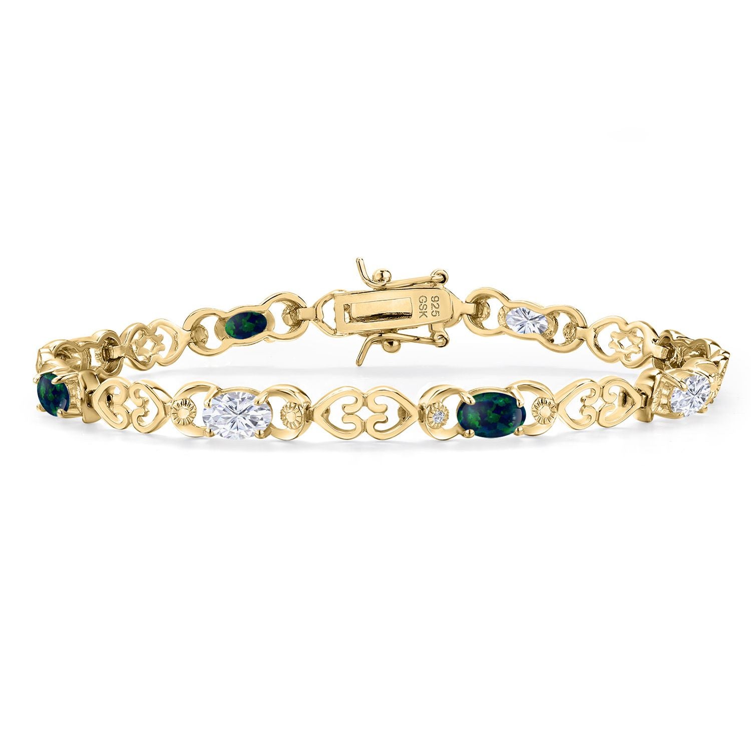 Green Simulated Opal - October_Bracelet in 925 Yellow Gold Plated Silver